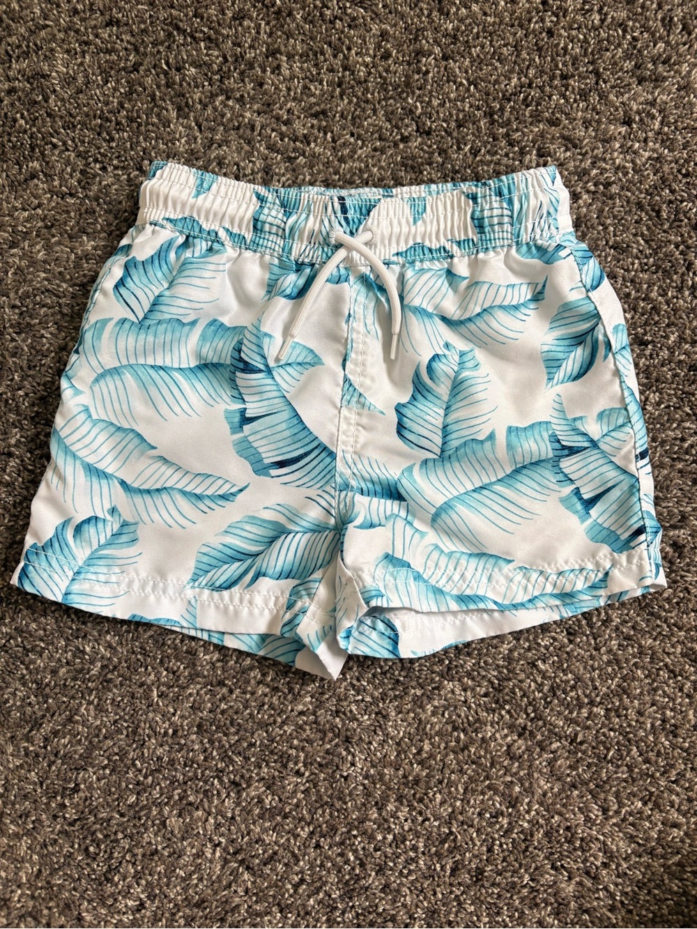 Janie and Jack White Swim Trunks with Teal Leaf Print